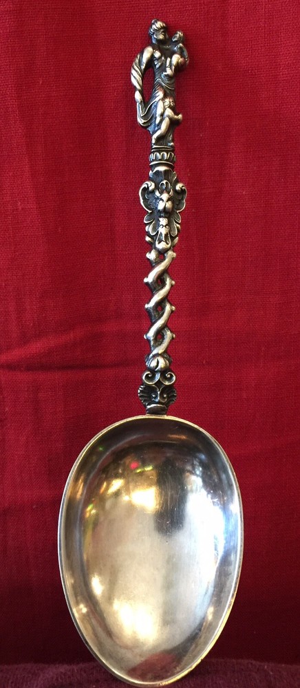 Large Antique Dutch Ornate Silver Spoon