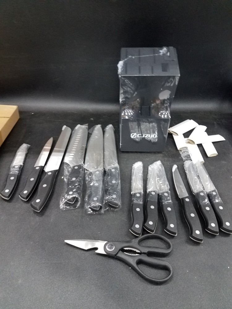 CJZUO 13 Piece Knife Set w/ Sharpener White