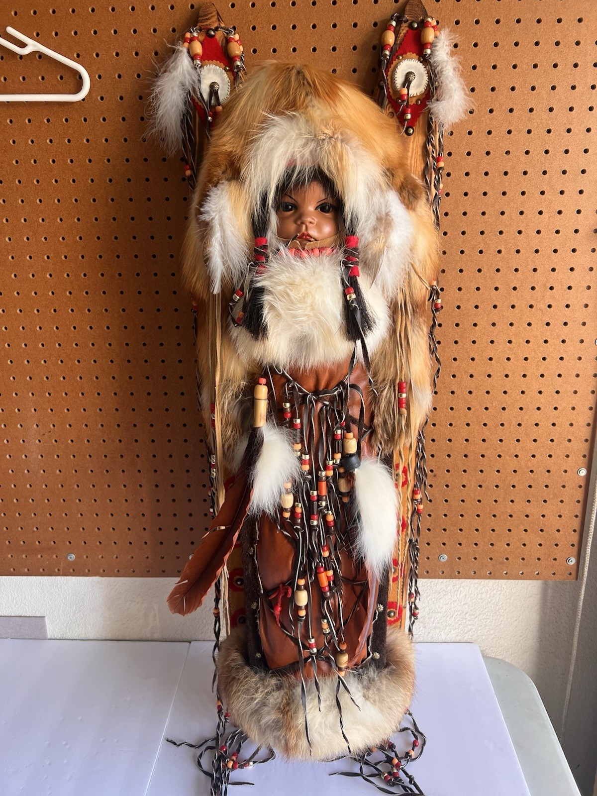 Native American A  Papoose/Cradle Board  Hand Made 'Coyote Woman' 38" Heavy