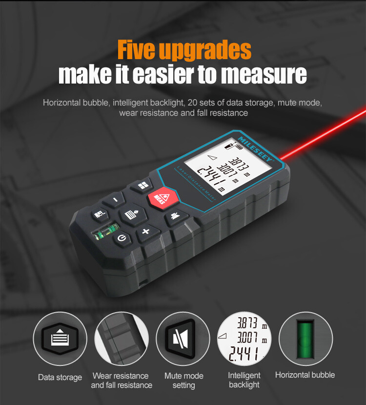 Mileseey 328 Ft Laser Distance Measure with Bubble Level M/in/Ft 2 AAA Batteries