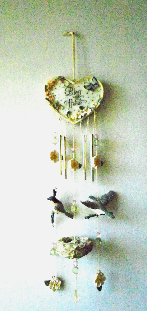 "Bless This Home" Ceramic Bird Wind Chime