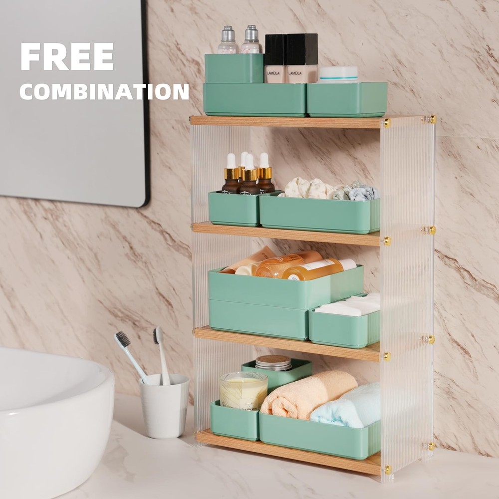 11-Piece Stackable Drawer Organizer Set, Multi-size Desk Drawer Organizer Tra...