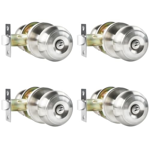 Privacy Door Knobs Satin Nickel Door Knobs with Lock, Bed and Bath Door 4 Pack