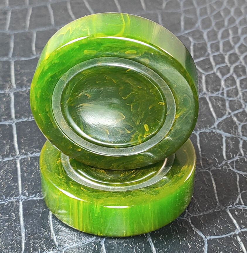Bakelite Backgammon Chip Disc Green Yellow swirl 1.72" Replacement Catalin 1 pc