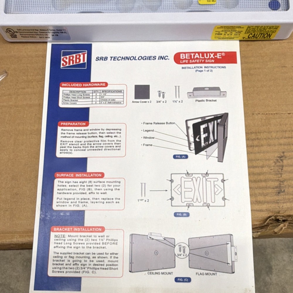 SRB Technologies Inc. BETALUX-E Industrial Exit Sign Wall Mount Brackets