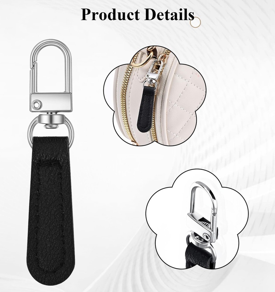8 Pcs Zipper Pull Leather, Black Detachable Zipper Pull Replacement for Purse...