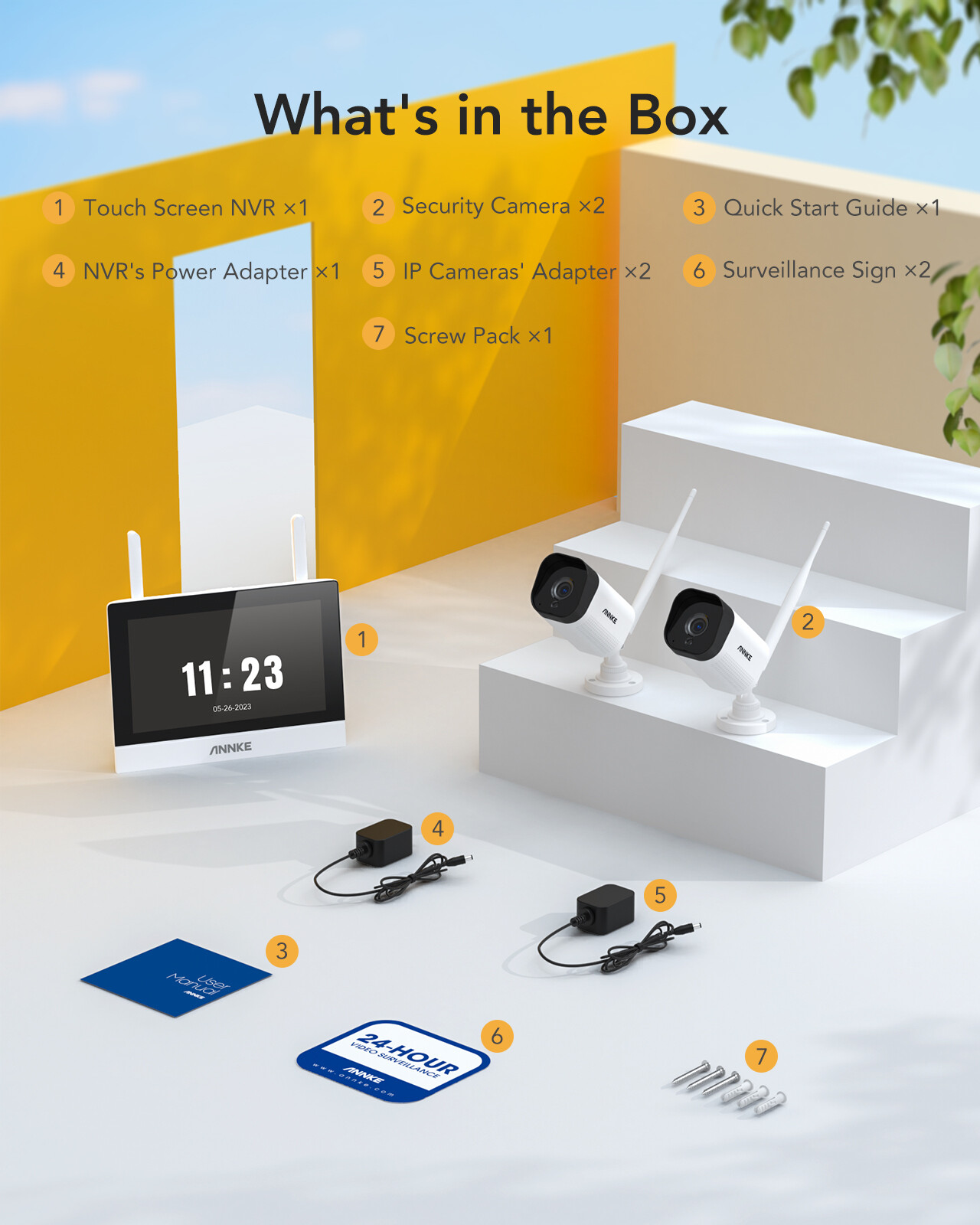 ANNKE Wireless 4CH NVR 7" Monitor 3MP Audio Security Camera System Two-Way Audio