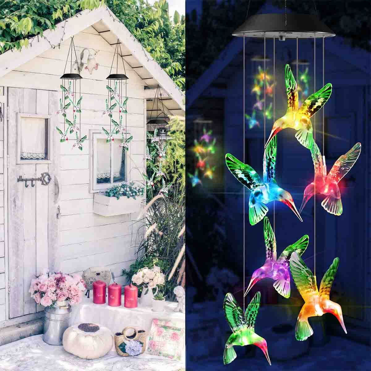 Hummingbird Solar Wind Chimes Color Changing Solar Mobile Lights Waterproof LED
