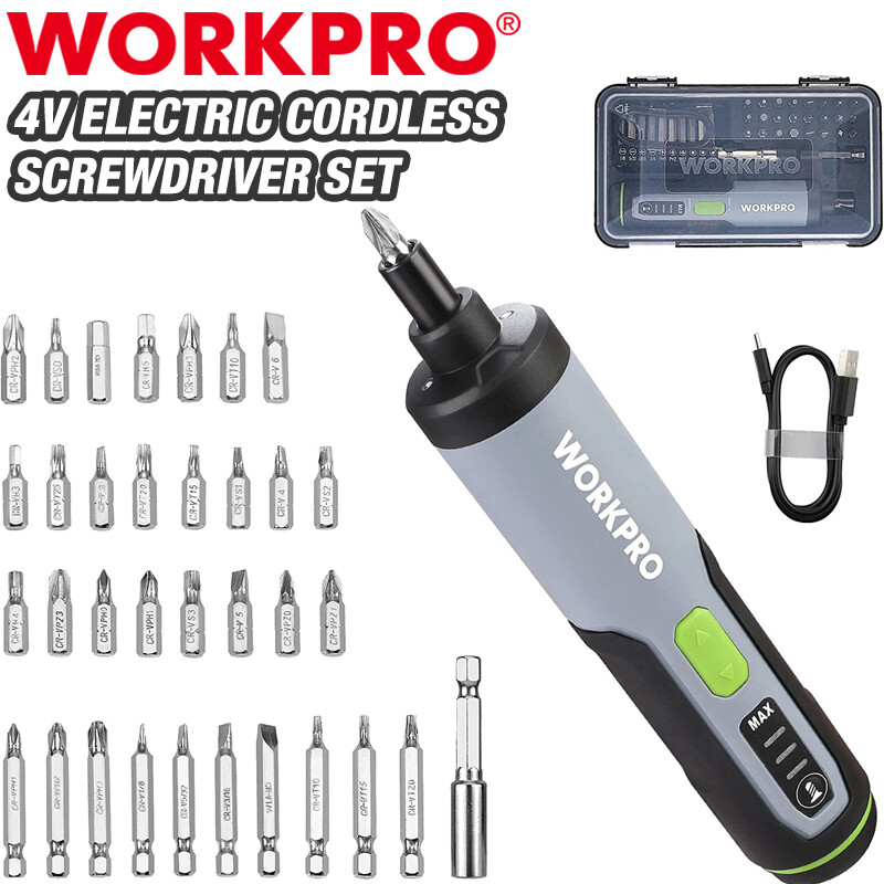 WORKPRO 4V Electric Screwdriver Cordless Screwdriver Set w/35 Bits Extension Rod