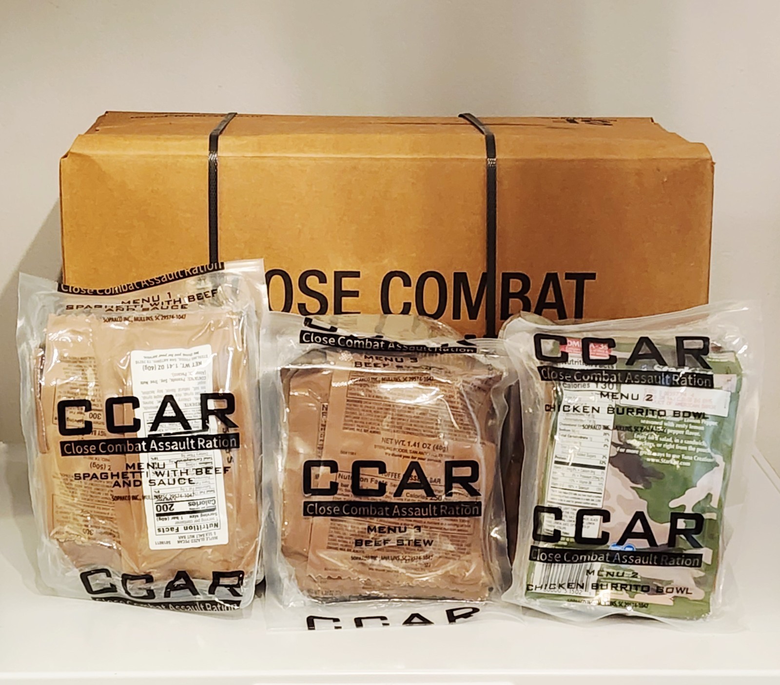 CLOSE COMBAT ASSAULT RATION [CCAR] - 2028 INSPECTION - 1, 2, 3 PACK OR CASE