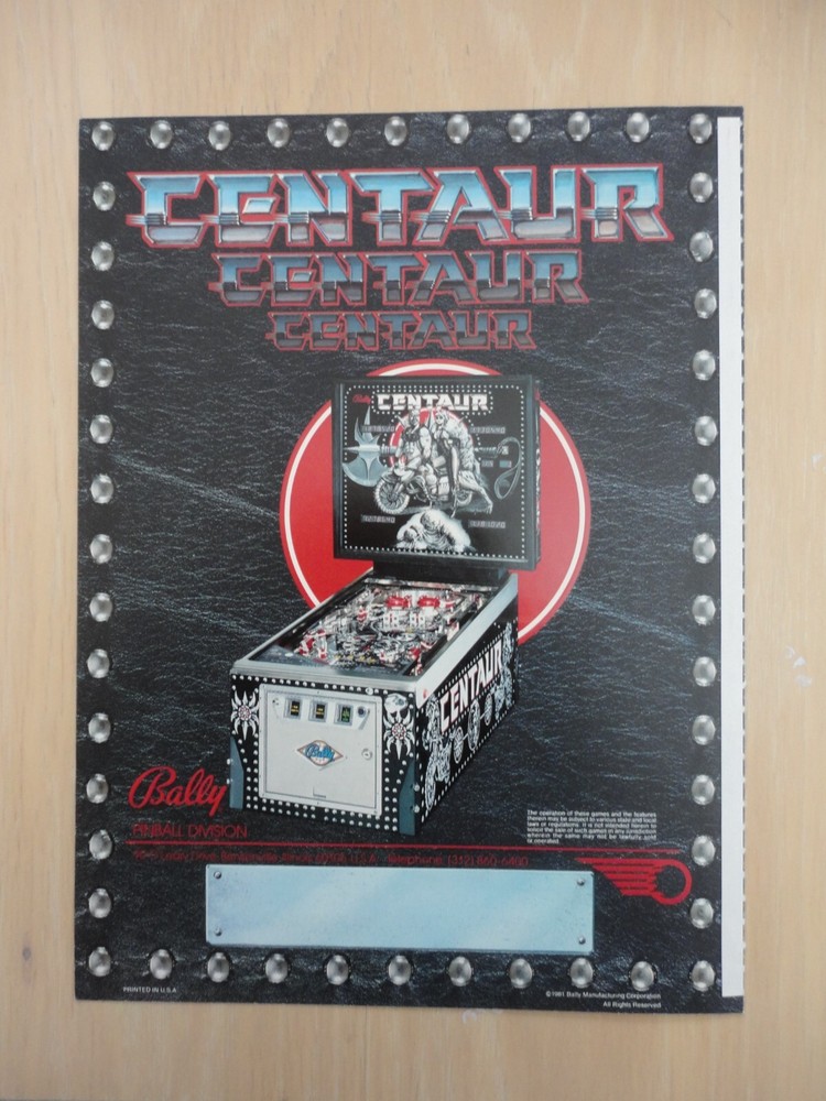 Bally Centaur Pinball Machine Flyer Magazine Pull Out Advertisement