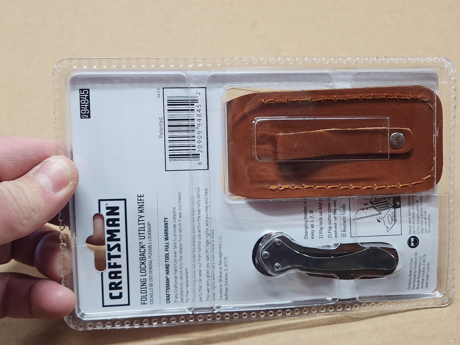 Craftsman FOLDING WOOD HANDLE LOCKBACK UTILITY KNIFE w LEATHER BELT SHEATH NEW