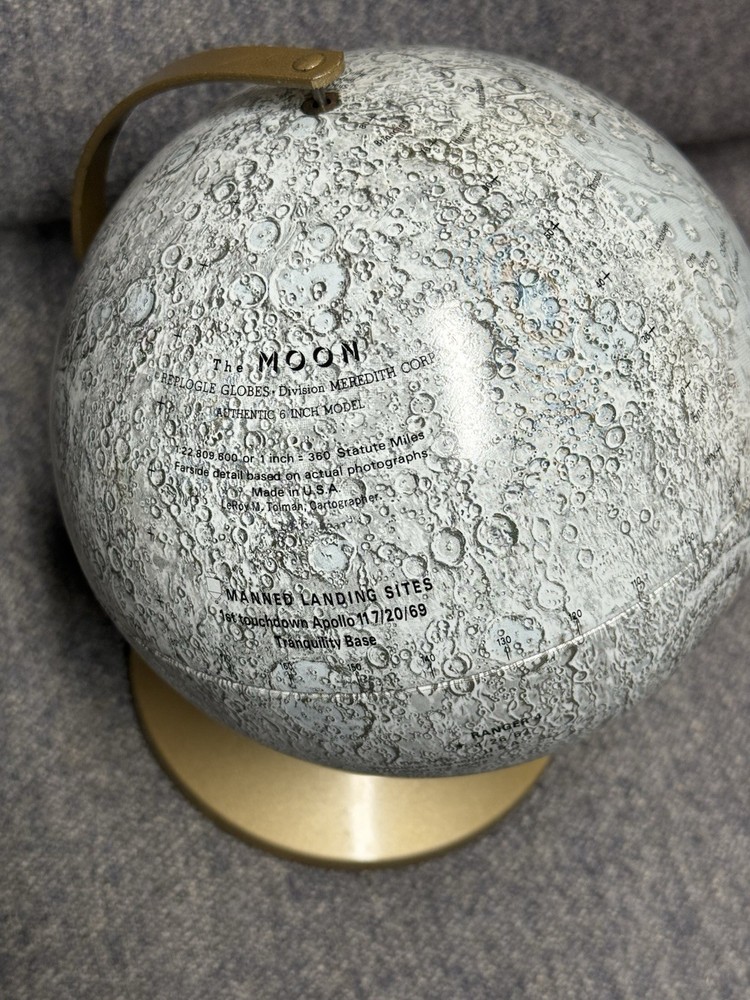 Replogle Globe The Moon Authentic 6” Model Vintage Includes Manned Landing Sites