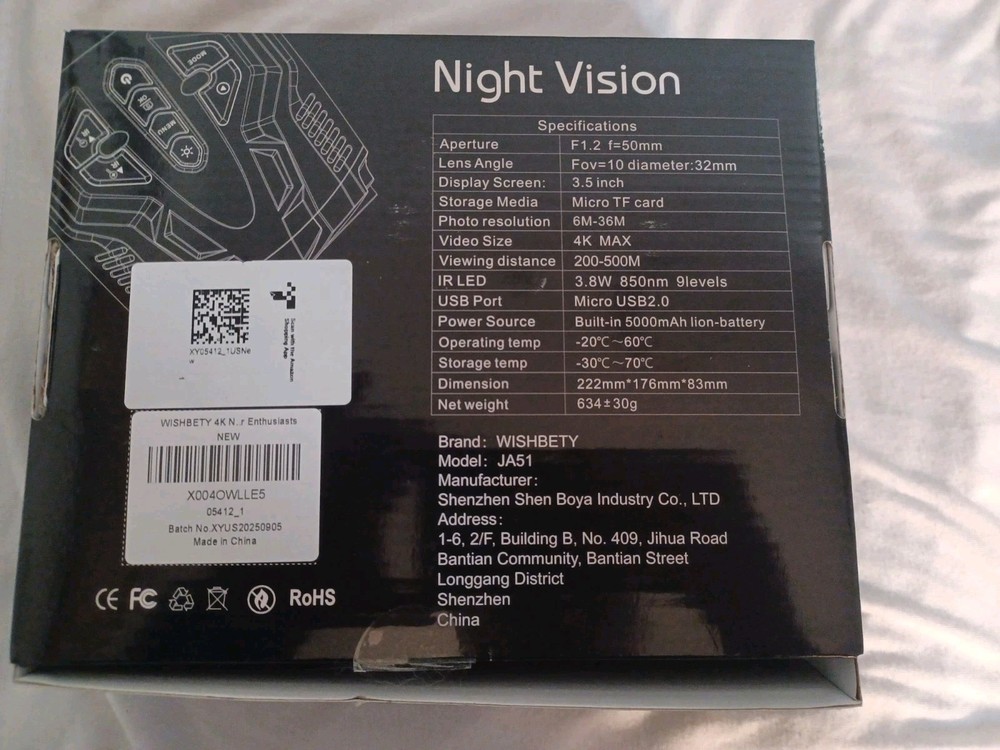 Wishbety Night Vision Goggles, 4K Binoculars with Camera