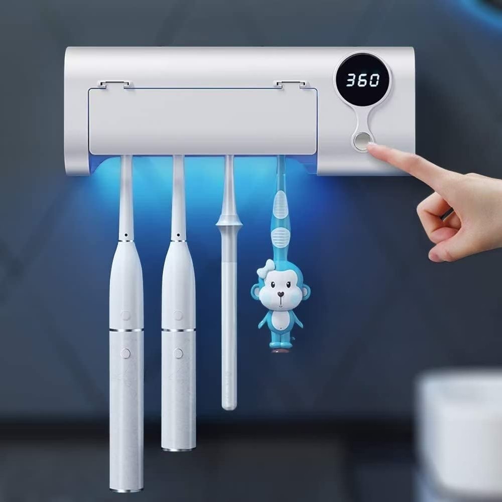 Toothbrush Holder, 4 Toothbrush Slots & Timer Function, Cordless Wall Mounted...