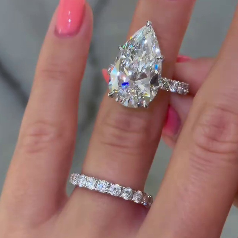 4.25 TCW Pear Cut Moissanite Bridal Set Engagement Ring 14K White Gold Plated