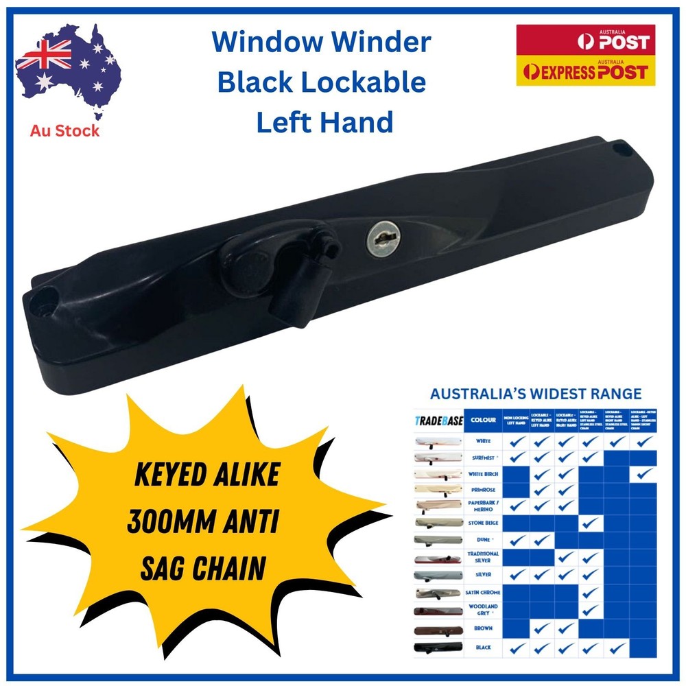 TRADEBASE Window Chain Winder Black- Lockable