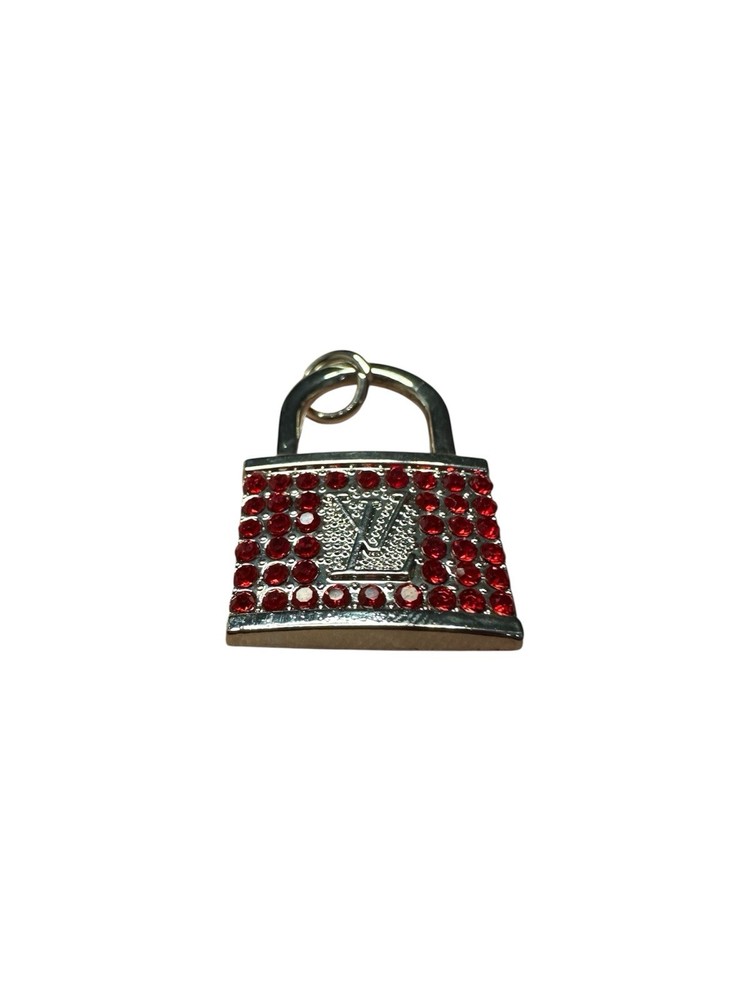 Louis Vuitton Silver with Red Stones Lock Zipper Pull Charm