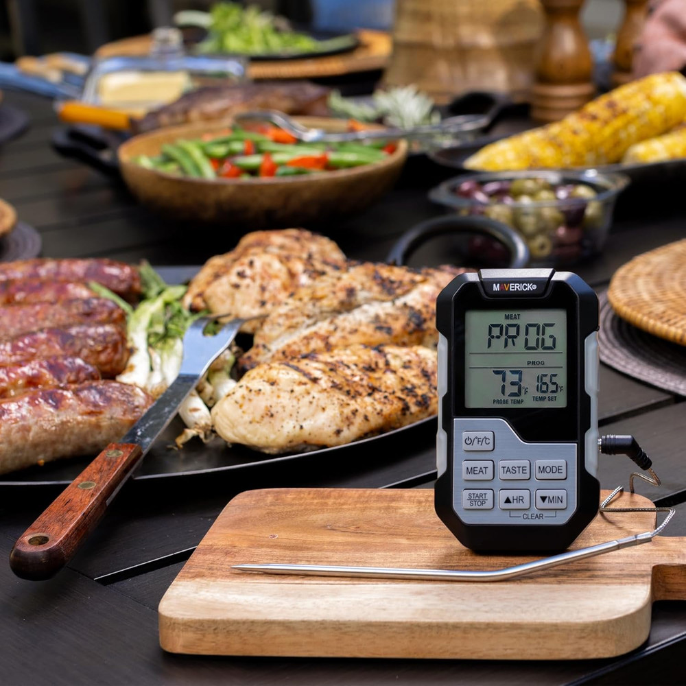 Single Probe BBQ Thermometer & Timer, Pre-Programmed Temps for 9 Meats, Color-Ch