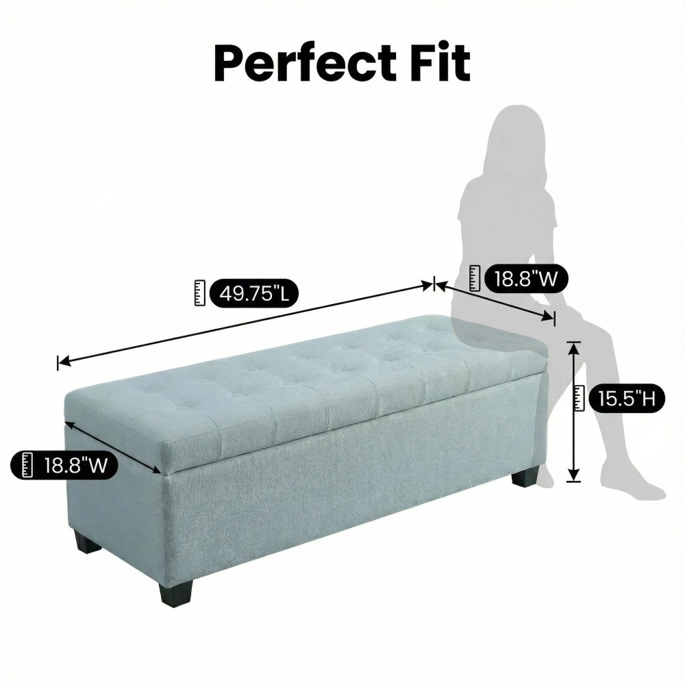 Storage Ottoman Bench with Hinged Lid, 49.75", Polyester, 300lb Capacity