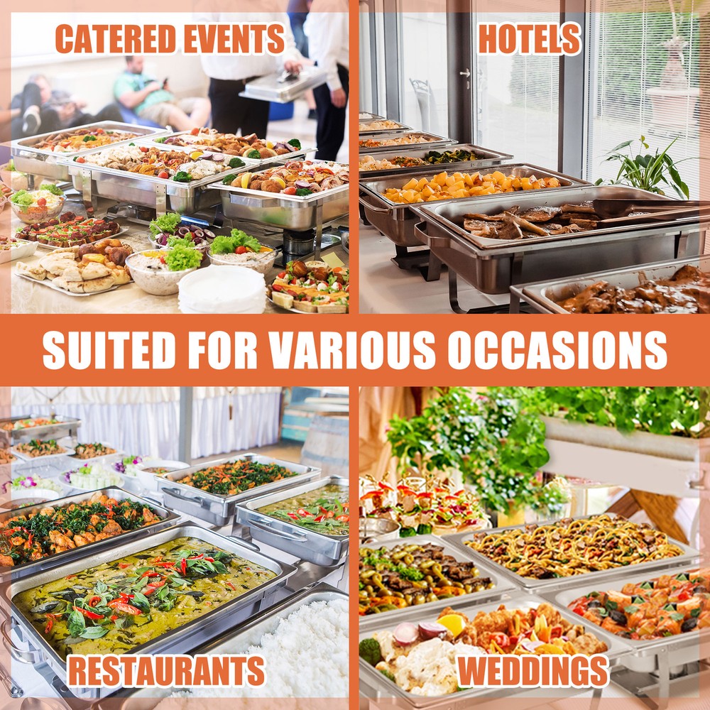 8Pack Stainless Steel Rectangular Chafing Dish Full Size Buffet Catering 8 Quart
