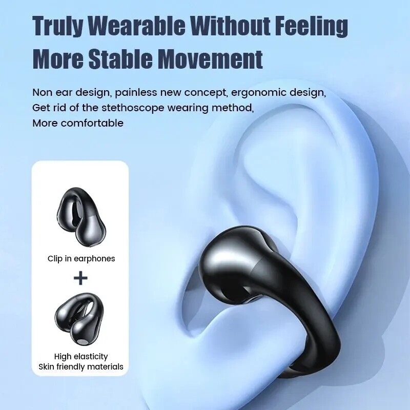 Wireless Bluetooth 5.3 Earbuds Ear Clip Bone Conduction Stereo Headphone Headset