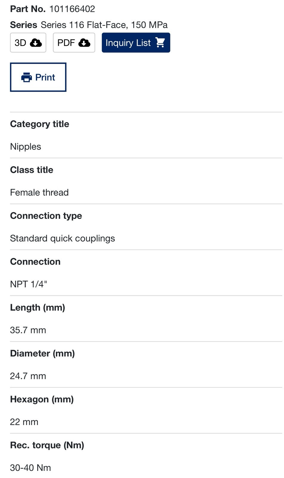 10-116-6402 CEJN (box of 10) 1/4” Female NPT High Pressure Nipple