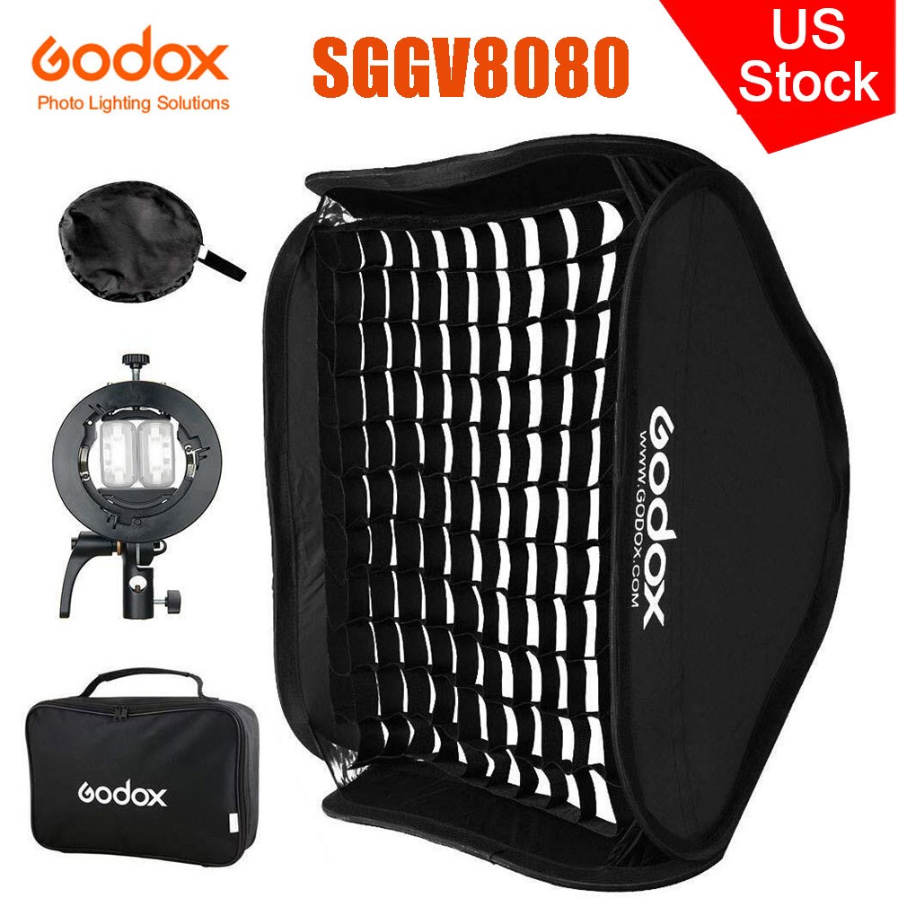 GODOX Softbox 32"x32" Soft Light Modifier Box with Grid+S2 Type Flash Bracket