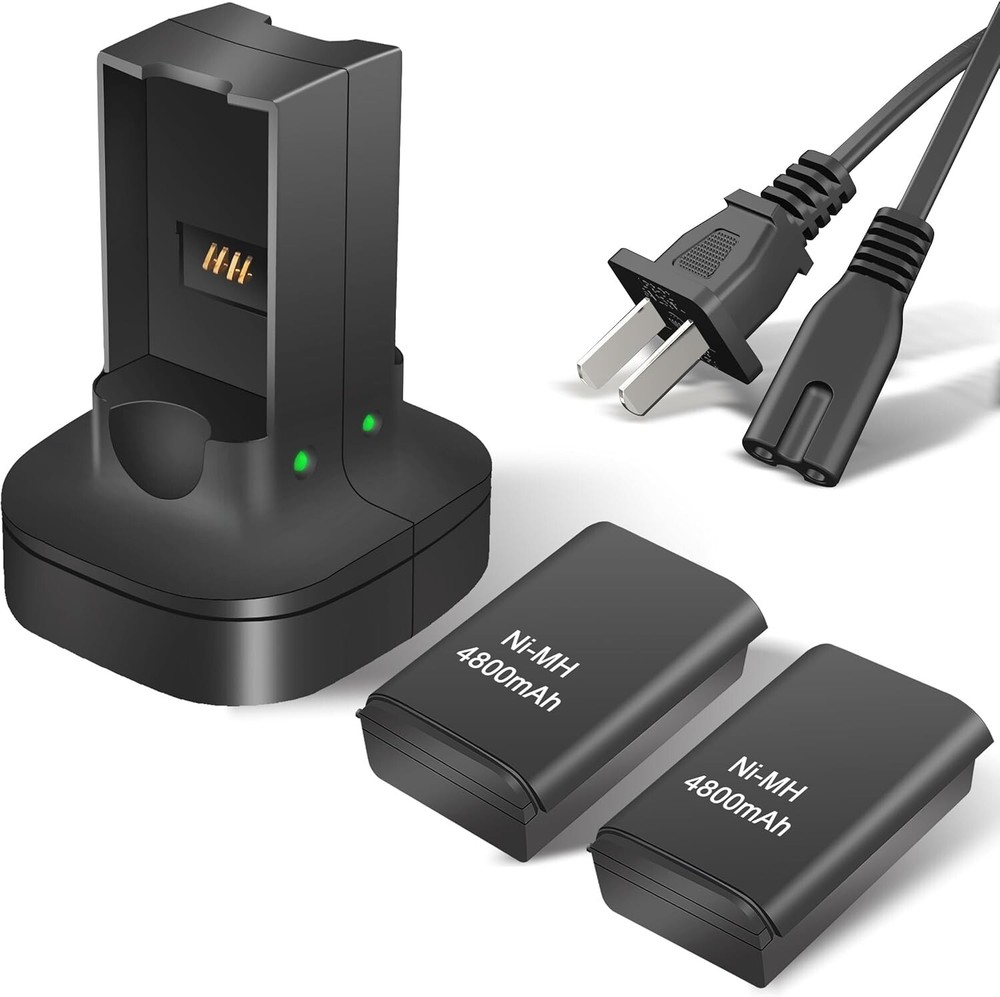 2 Pack Battery with Dual Charging Station for Xbox 360 Wireless Controller Black