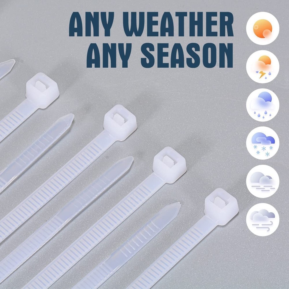 White Zip Ties 8 Inch 2000 Pack Bulk, 40 lb Cable Ties, Nylon Self Locking Wi...