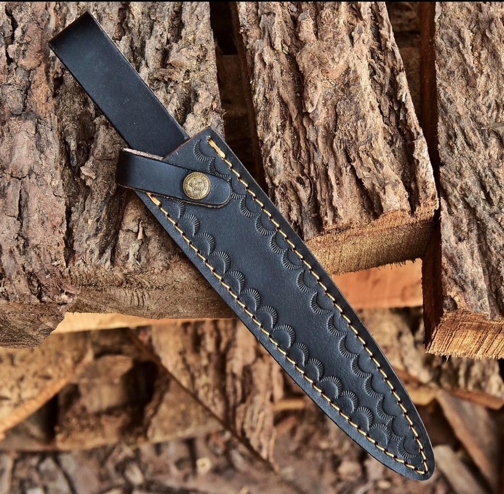 Handmade Black Leather Sheath For Knife Double Edge Dagger Fixed Blade Case
