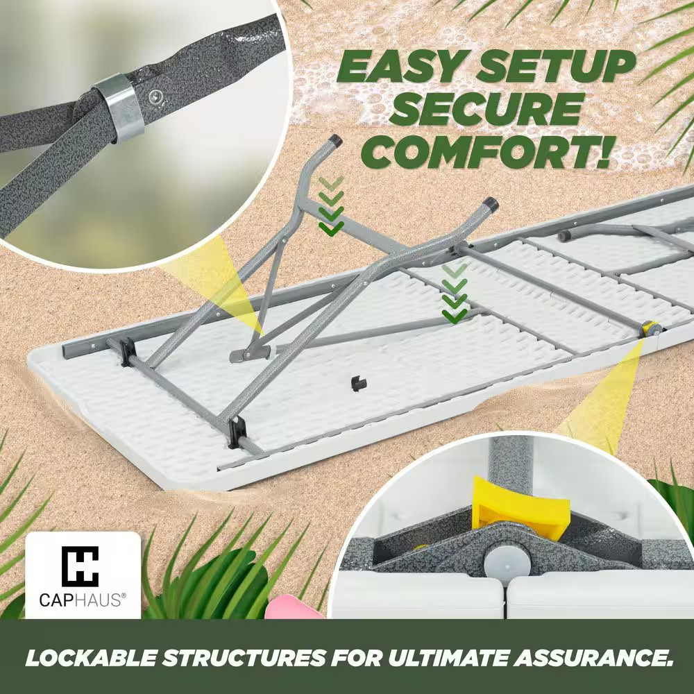 70.9 In. Gray Rectangle Steel Frame White Plastic Foldable Picnic Table