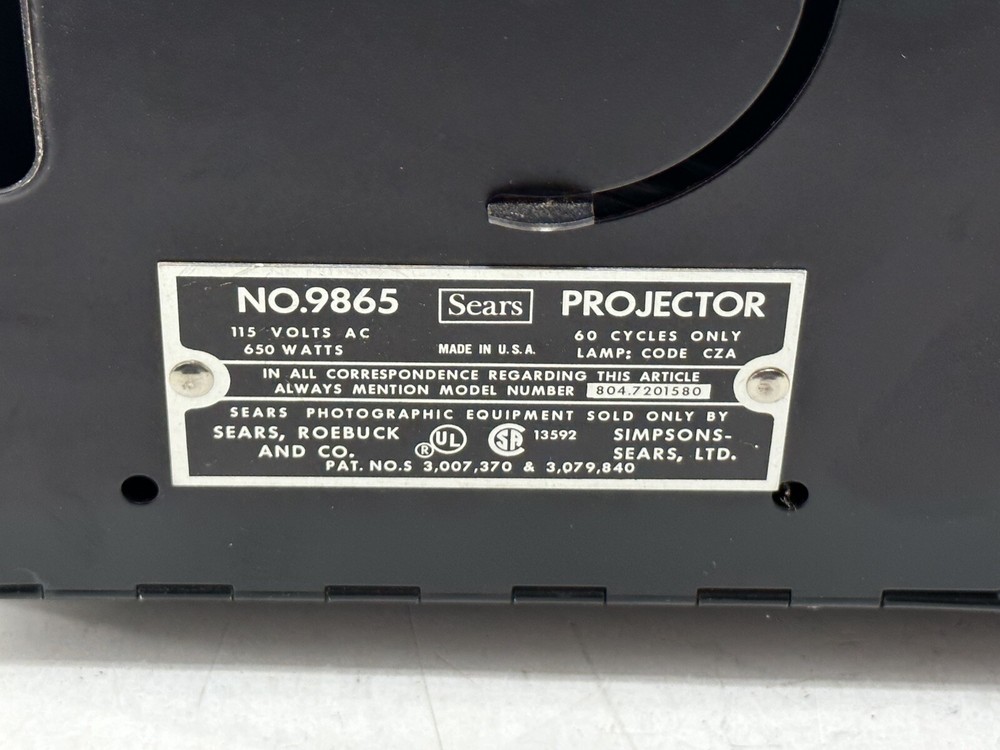 Vintage SEARS Automatic 500 No. 9865 SLIDE PROJECTOR Blower works Untested