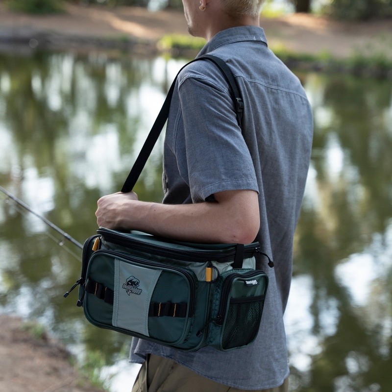 Fishing Tackle Bag Soft-Sided W/ Utility Boxes Mesh Pockets Adjustable Strap New