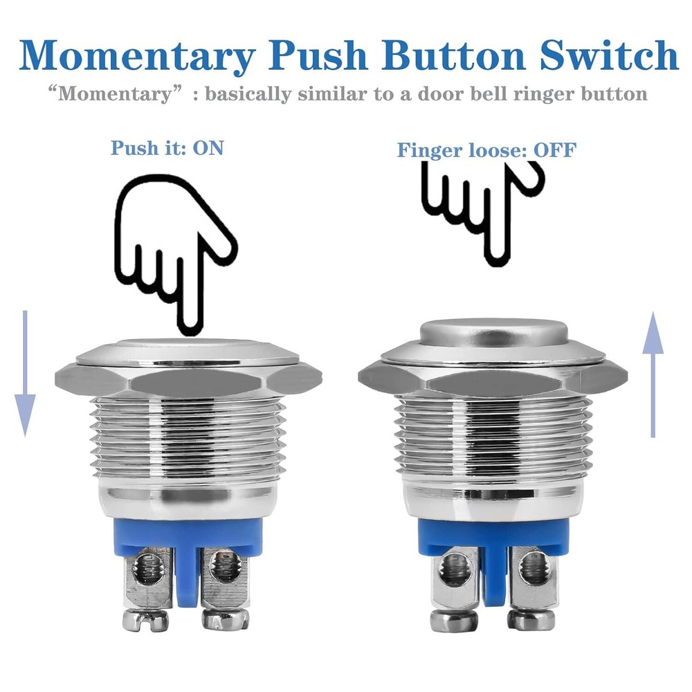 5pcs Momentary Push Button Switch 19mm Horn Button Switch with Screw Terminal
