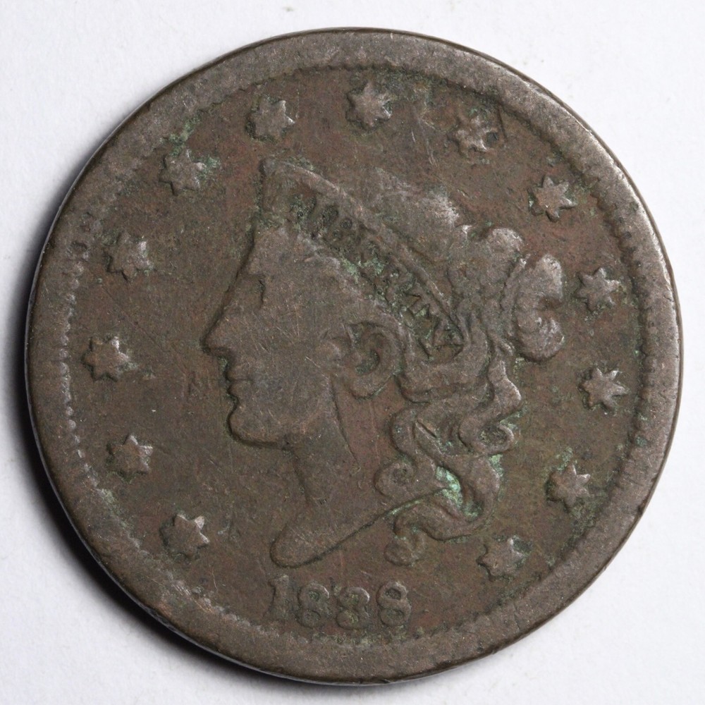 1838 Coronet Head Large Cent CHOICE FINE E164 WUCT
