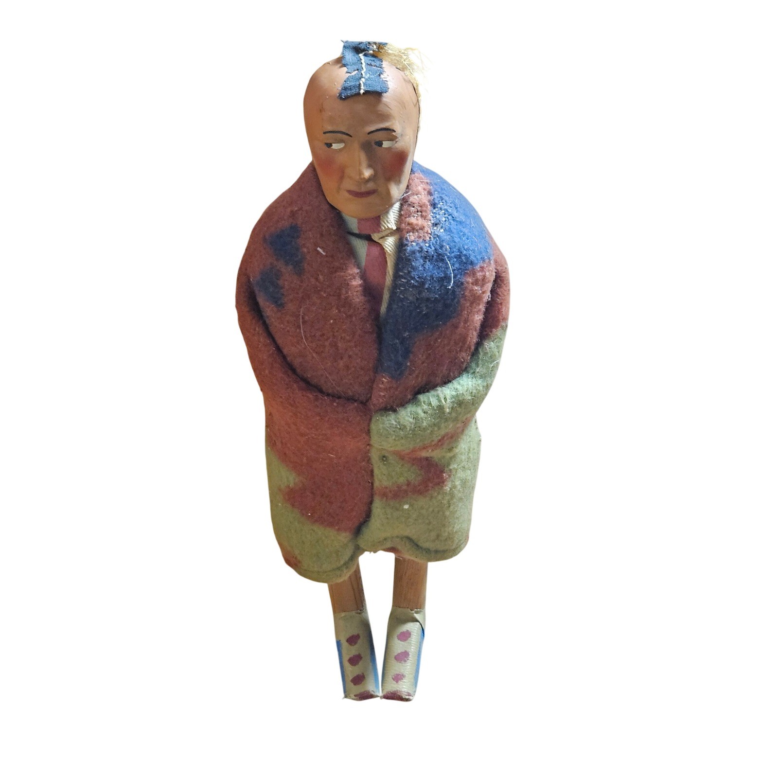 Vintage Skookum Native American Doll 12" Blanket Wrapped Wood Southwestern