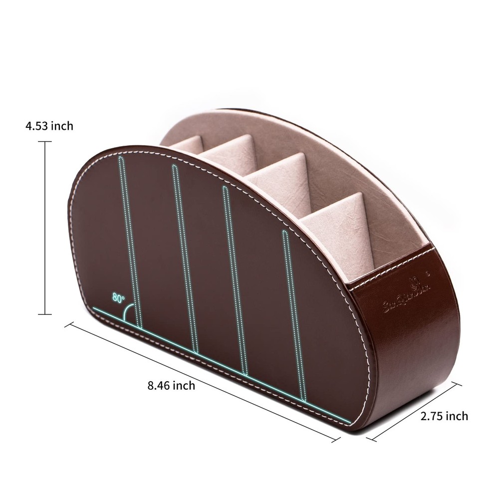 PU Leather Remote Control Holder Organizer Box with 5 Compartments Brown