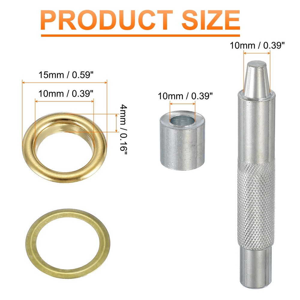 80Set Grommets Eyelets Kit 10mm Copper Eyelets with Setting Tool Gold