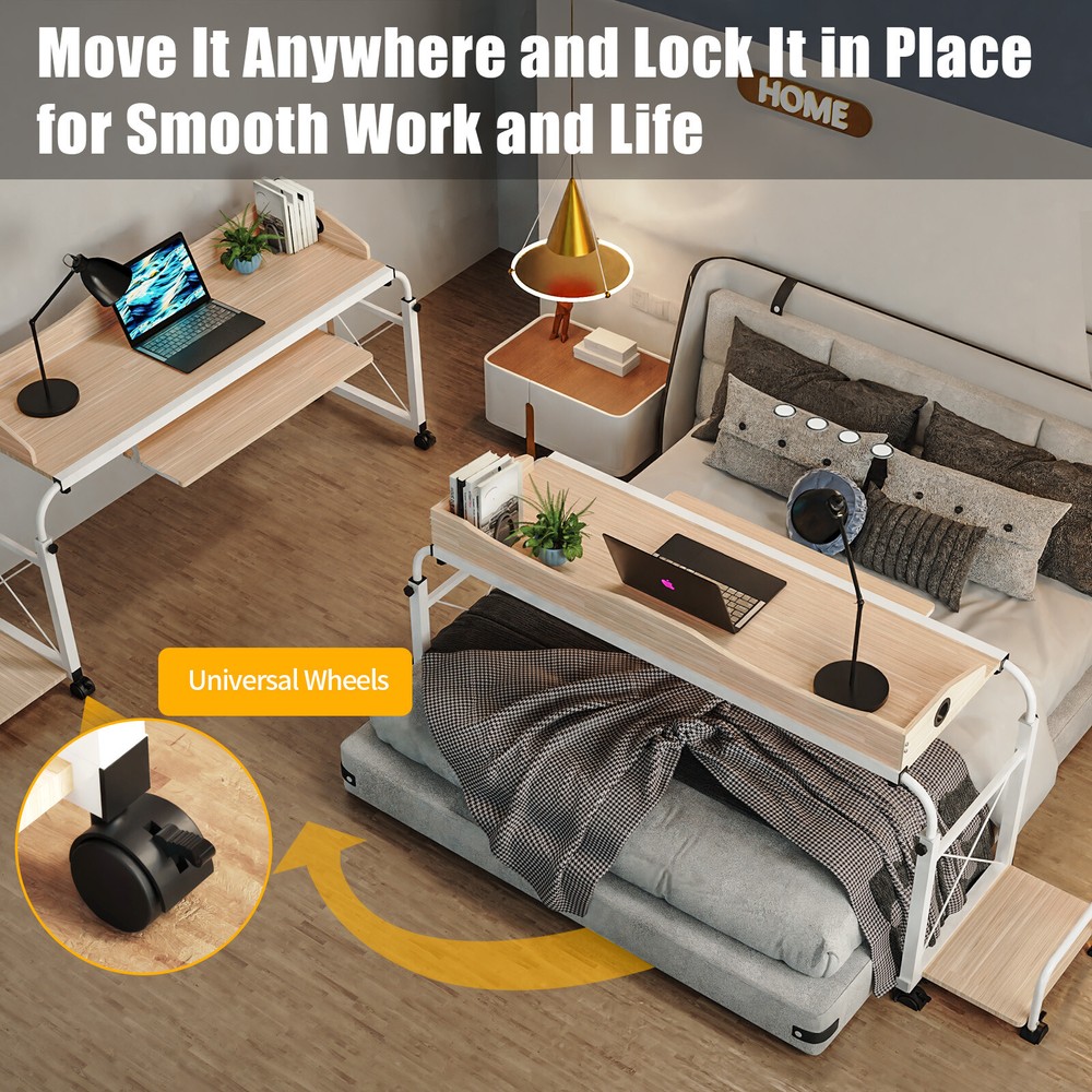 Mobile Adjustable Home Office Desk - Cross-Bed Stretchable & Movable Design