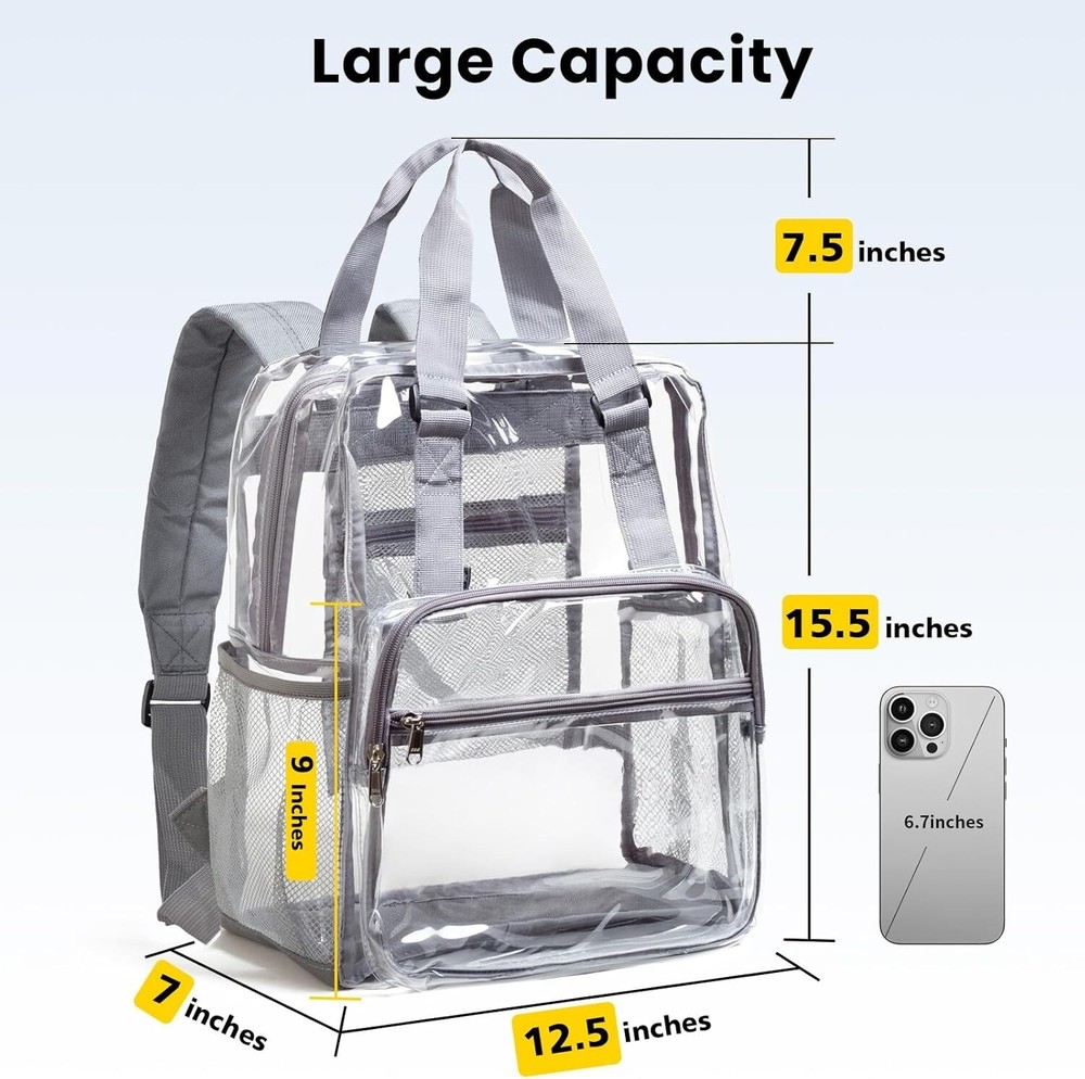 Vorspack Clear Backpack Heavy Duty - Large Book Bag with Grey