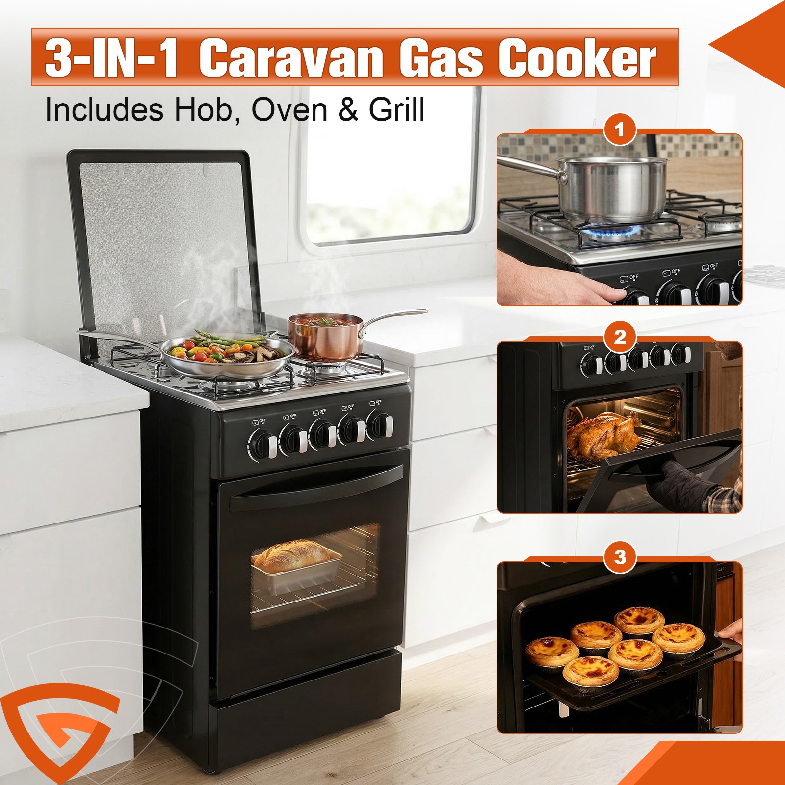 RV Gas Range 31" Tall Propane Range Oven with 4 Burners Stove for RV Apartment
