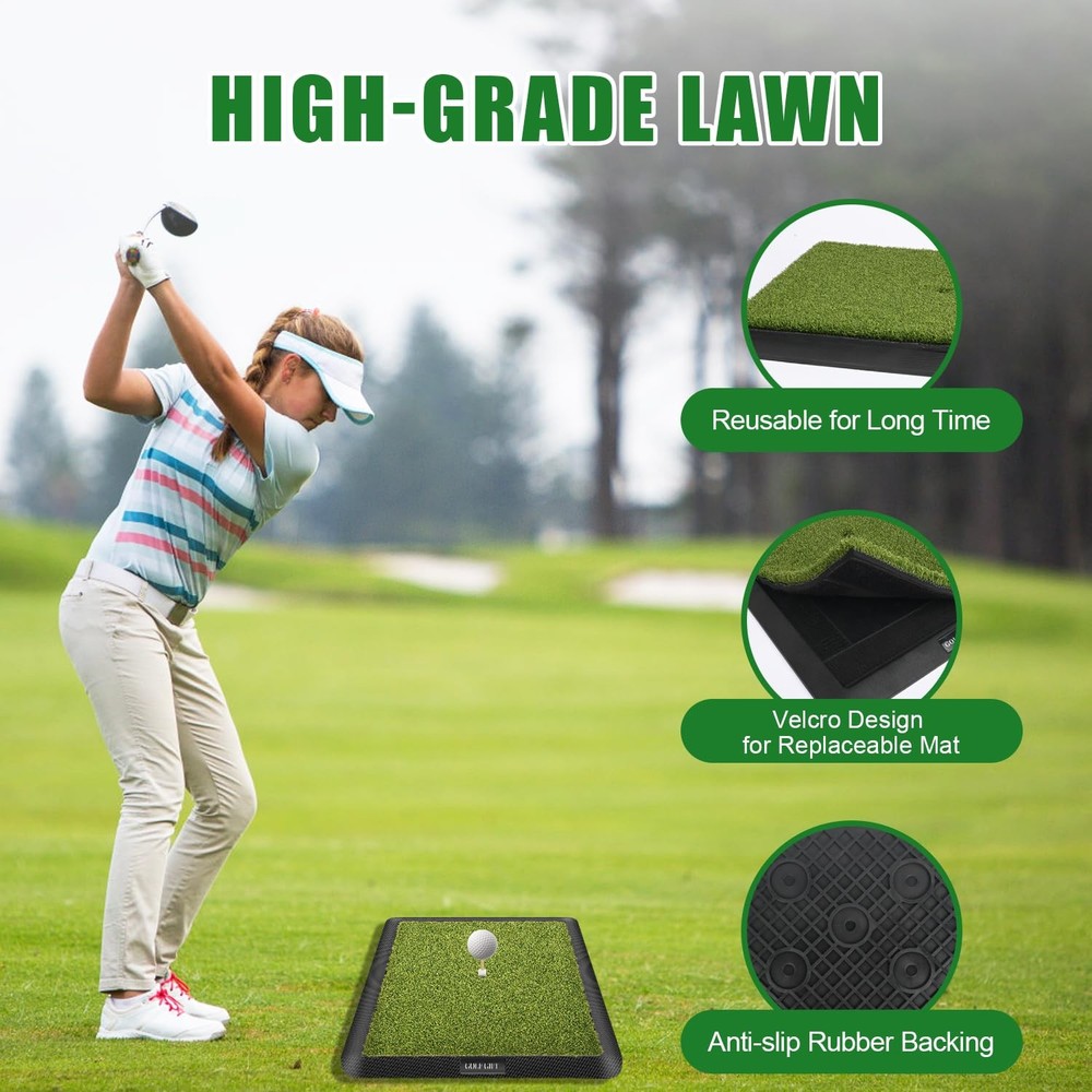 3 in 1 Golf Hitting Mat with Clear Swing Path Feedback 13 * 17in Replaceable ...