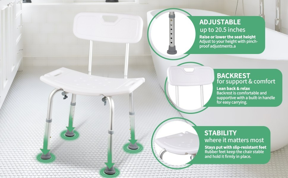 Shower Seat Bath Bench Adjustable Height Bathtub Chair