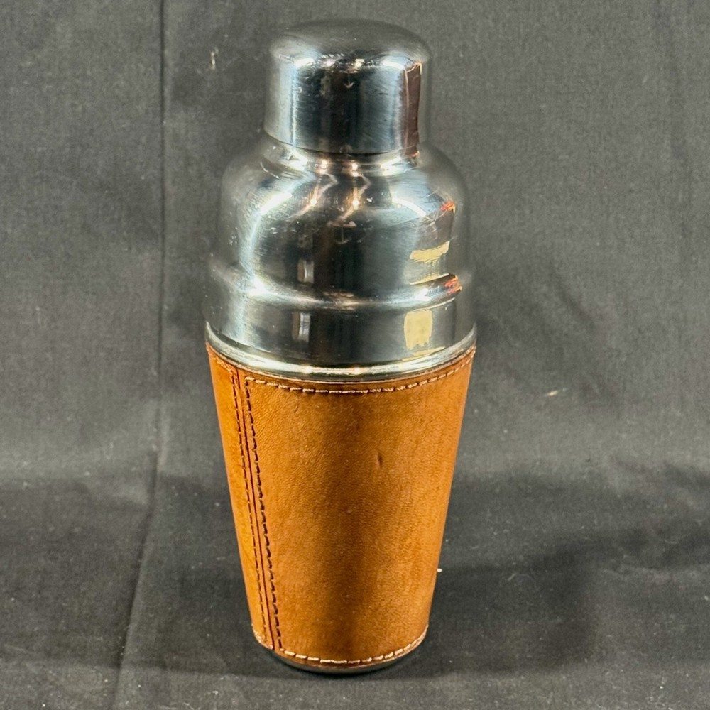 BHALARIA Cocktail Shaker Brown Leather Wrap - Stainless - NICE!