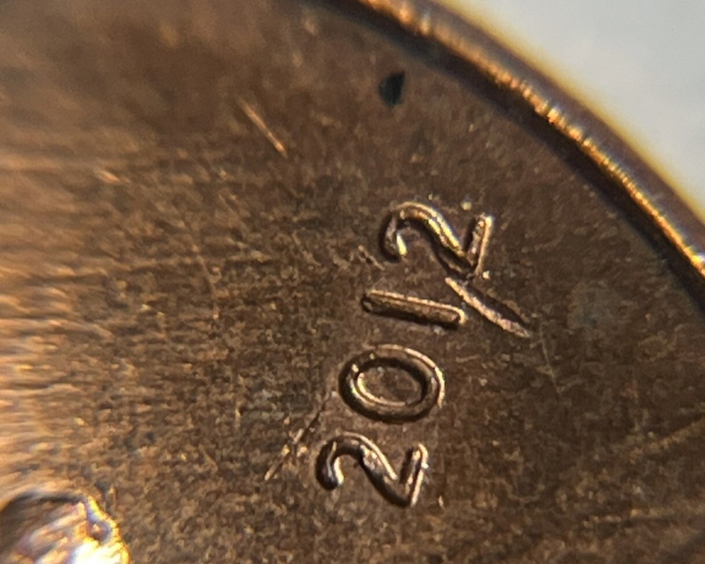 2012 Penny Error Die Crack Between 1 & 2