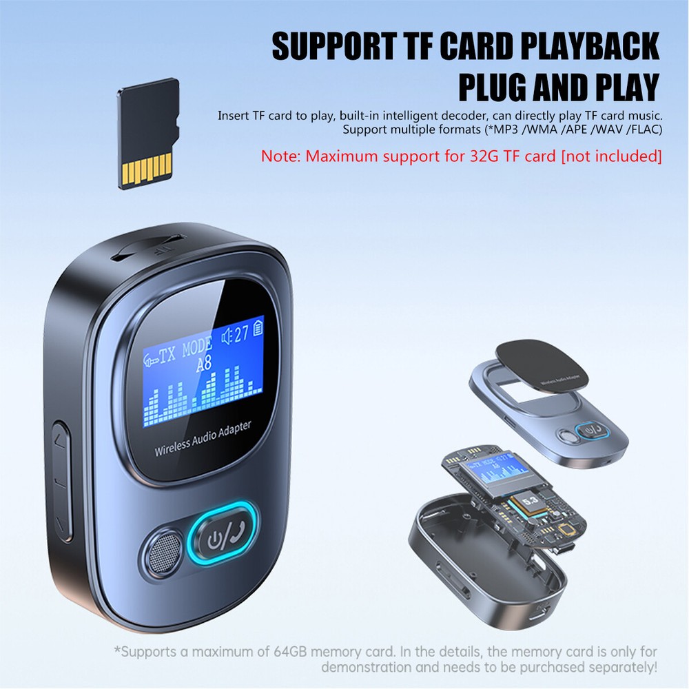 Portable Bluetooth 5.3 USB Wireless Transmitter Receiver Audio Adapter 3.5mm Aux