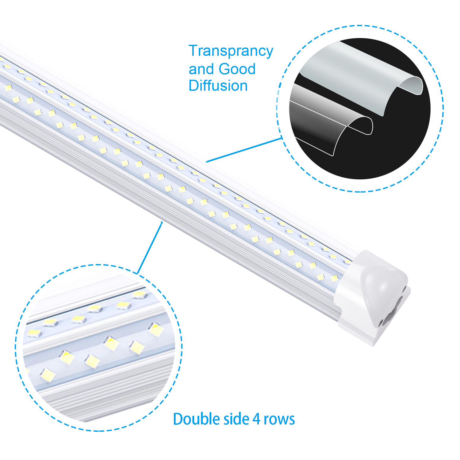 120W 8FT LED Tube Light Bulbs Integrate 8' 4 Row V Shaped LED Shop Light Fixture
