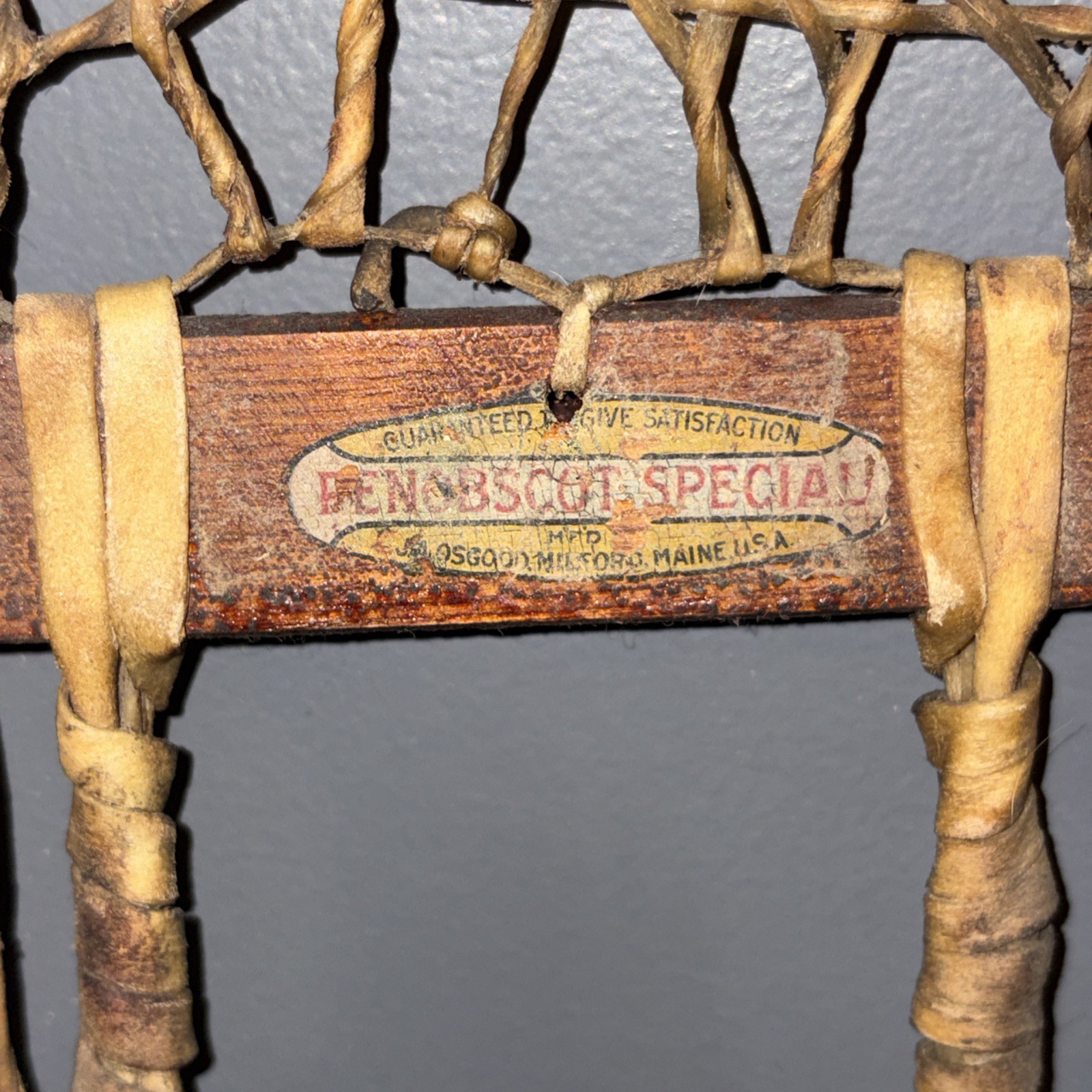 NICE PAIR OF ANTIQUE WOOD WOODEN SNOWSHOES PENOBSCOT SPECIALS MAINE