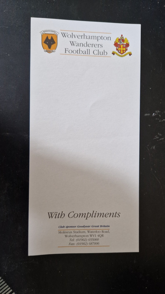 Wolverhampton Wanderers - Wolves - compliments slip